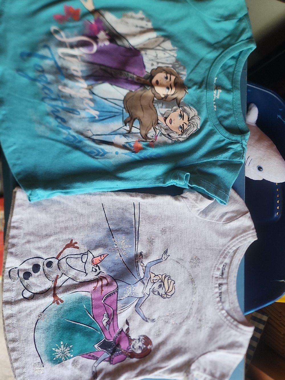 Sz 12-18 Months Disney Frozen Girls Graphic Tee Duo - Teal & Light Gray